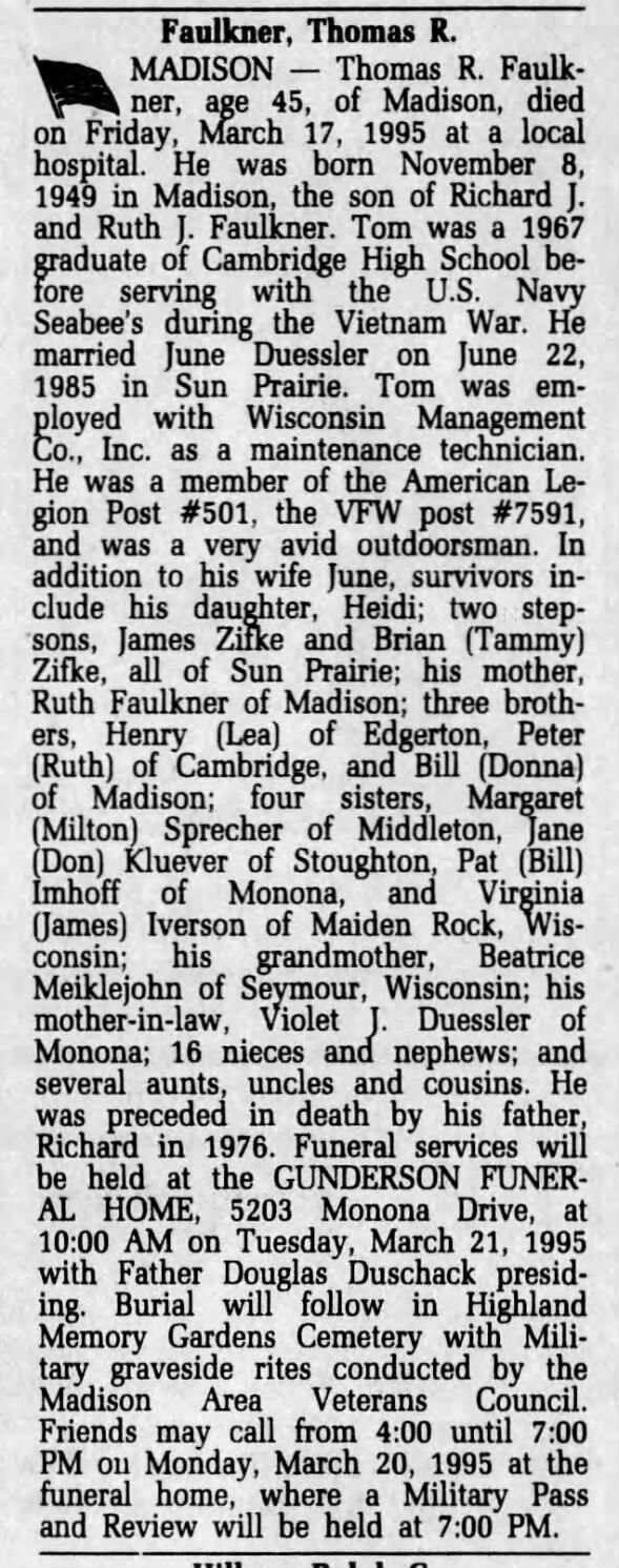 Thomas F obituary